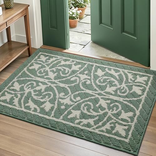 DEXI Front Door Mat Indoor Entryway 32x48 Inside Entrance Doormat Green - color: Floral Green, size: 32" X 48" (Rectangular)