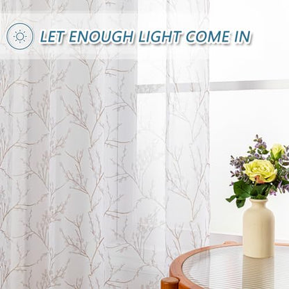 MYSKY HOME Brown Sheer Curtains 84 inches Long for Bedroom Living Room - color: B-brown, size: 52"W x 84"L (Pack of 2)
