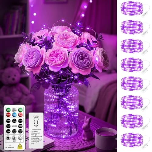 8 Pack Rechargeable LED Fairy Lights 7Ft 20LED Battery Operated - color: Purple