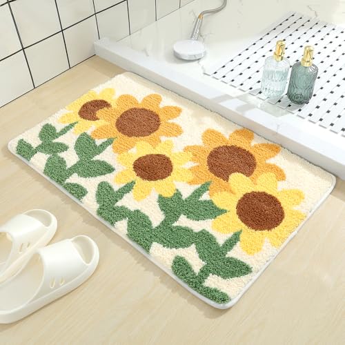 Molesun Sunflowers Bath Mat 16x24, Soft Absorbent Microfiber Bath Rugs - color: Sunflowers, size: 16" x 24"