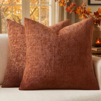 MIULEE Fall Couch Pillow Covers Textured Chenille 16x16 Rust - color: Rust, size: 16" x 16" (Pack of 2)