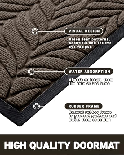 Yimobra Leaf Pattern Door Mat, 29.5 x 17 in, Brown - color: Brown, size: 29.5x17 in