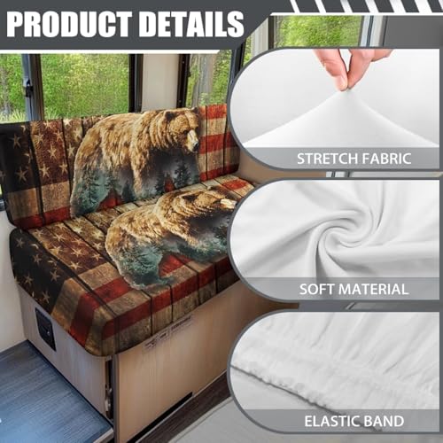 Bear Retro American Flag RV Dinette Cushion Covers 2 Pcs Patriotic Camper Seat Covers Dinette Booth Stretch Sofa Furniture Protector Sofa Slipover for Travel Trailer Couch - color: Bear Retro American Flag