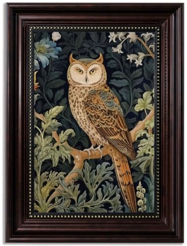 Framed Vintage Owl Canvas Wall Art Dark Forest Bird Wall Decor Pictures Floral Botanical Woodland Wildlife Poster Prints for Whimsical Cottagecore Farmhouse Home Decoration 16X24 in - color: Owl, size: 24"L x 16"W