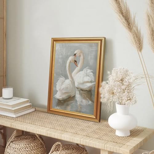EJPFOGV Two Romantic White Swans Heart Framed Canvas Wall Art 12x16 inches - color: Swan, size: 16"L x 12"W