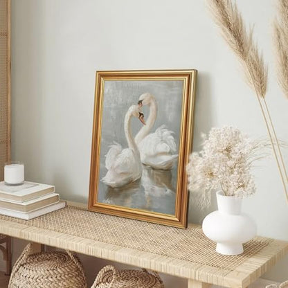 EJPFOGV Two Romantic White Swans Heart Framed Canvas Wall Art 12x16 inches - color: Swan, size: 16"L x 12"W