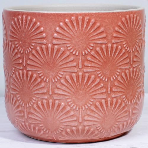 Boho Ceramic Flower Pot, 6.7" Modern Planter for Indoor Outdoor Plants - color: Coral Blush