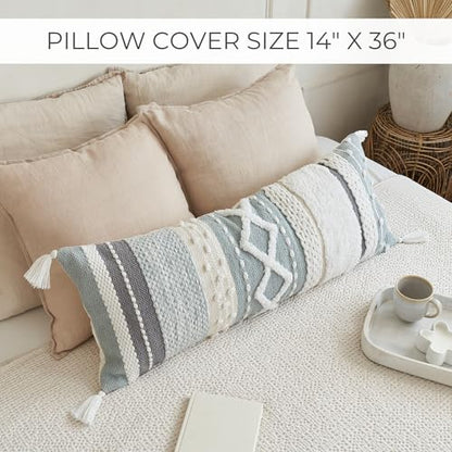 Decorative Boho Lumbar Pillow Cover 14x36 - Soft Textured Throw Pillow - color: Blue