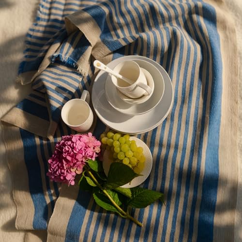 Natural Coarse 100% Linen Table Runner 18 x 95 Inches - Rustic Farmhouse Flax Table Runner for Everyday Use, Holidays & Special Occasions (Mediterranean Blue, 18 x 95 inch) - color: Mediterranean Blue