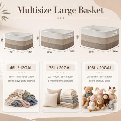 OIAHOMY Blanket Basket Laundry Basket Dog Toy Basket 75L Dark Grey - color: Gradient Dark Grey, size: 22”x17”x12”