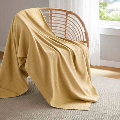 Madison Park 100% Egyptian Cotton Twin Size Bed Blanket for Summer Mustard - color: Mustard, size: Twin