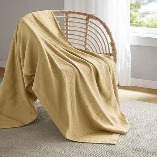 Madison Park 100% Egyptian Cotton Twin Size Bed Blanket for Summer Mustard - color: Mustard, size: Twin