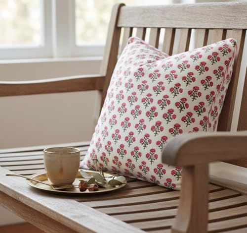 ATOSII Cotton Blockprint Throw Pillow Cover, Gulbahar Pink, 2 Pcs, 18 X 18 - color: Gulbahar, size: 18" x 18" (Pack of 2)