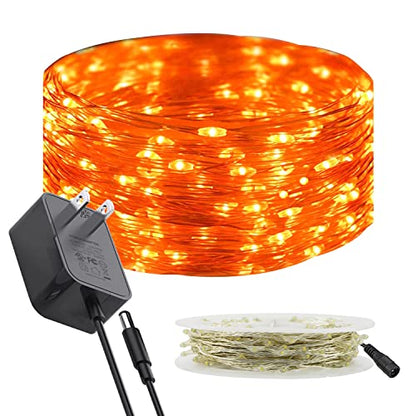 RUICHEN Fairy Lights Plug in 33 Ft 100 LED Silver Wire Lights, Orange - color: Orange