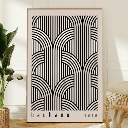 Mid Century Modern Bauhaus Wall Art Black and White Geometric Poster Print Bauhaus Abstract Geometric Wall Art Minimalist Painting Bauhaus Exhibition Poster 16x24in No Frame - color: Black Bauhaus
