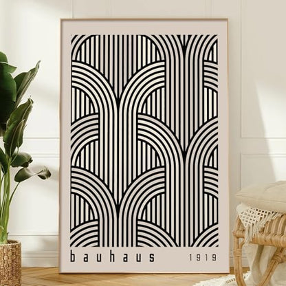 Mid Century Modern Bauhaus Wall Art Black and White Geometric Poster Print Bauhaus Abstract Geometric Wall Art Minimalist Painting Bauhaus Exhibition Poster 16x24in No Frame - color: Black Bauhaus