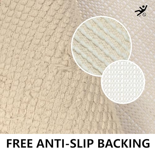 KOEXM Half Circle Boho Bathroom Rugs with Tassels 100% Cotton - color: Beige, size: 1'10" x 3'1" (Semicircular)