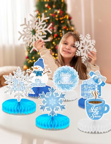 Winter Centerpieces for Table, 9Pcs Snowflake Table Decorations - style: Winter