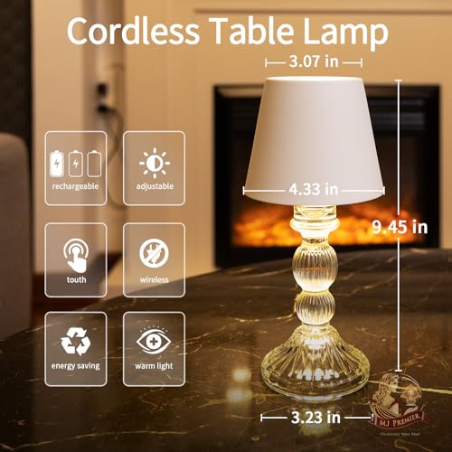 MJ PREMIER Small Rechargeable Lamp, Wireless Lamp, Battery Operated Lamps - color: White