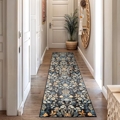 Rugshop Vintage Floral Botanical Runner Rug Indoor Carpet Black 2' 3" x 12' - size: 2'3" x 12' (Rectangular)