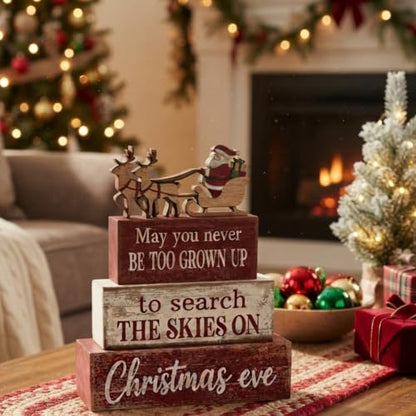 Moucuny 4 Pcs Christmas Table Decorations for Home Wooden Santa Sleigh Sign - style: Christmas Eve