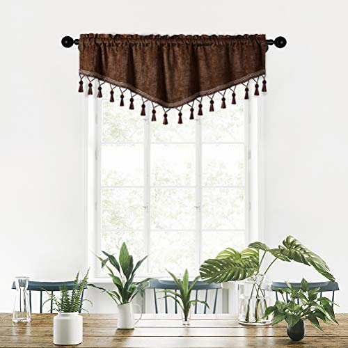 ELKCA Double-Sided Chenille Window Curtains Tier for Kitchen Chocolate Ascot Valance Set for Living Room,52" W x 18" L,Pack of 1 Panel - color: Chocolate, size: 52"W x 18"L (Pack of 1)