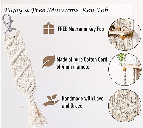 Macrame wall Hanging Shelf (Tier 2, Natural White) - size: Tier 2