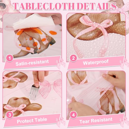 3 Pack Coquette Bow Cowgirl Tablecloths, Cowgirl Birthday Party Supplies - color: Cowgirl