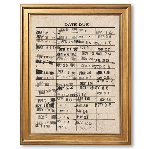 Framed Vintage Library Date Due Wall Art Retro Book Stamp Poster Reading Nook Art Print Nostalgic Booklish Canvas Painting Literary Card Wall Hanging Aesthetic Home Decor 12x16inch - color: Libary card, size: 12"L x 16"W