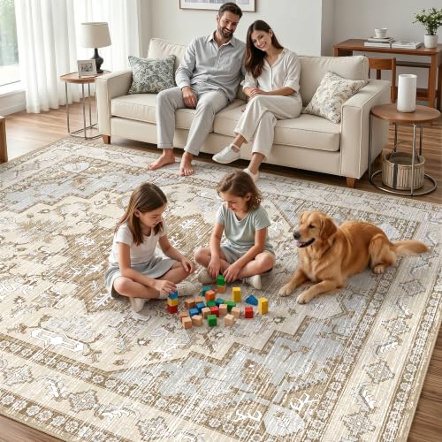 Area Rugs 5x7 Washable Non-Slip Boho Rug for Living Room, Beige Tan - color: Beige Tan, size: 5' x 7' (Rectangular)