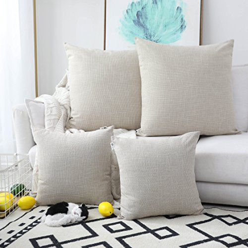 Kevin Textile Simple Linen Pillow Covers Nordic Stars Soft Cushion Case with Hidden Zipper, 2 Pc, 16"x16", Light Beige - color: Light Beige, size: 16" x 16" (Pack of 2)