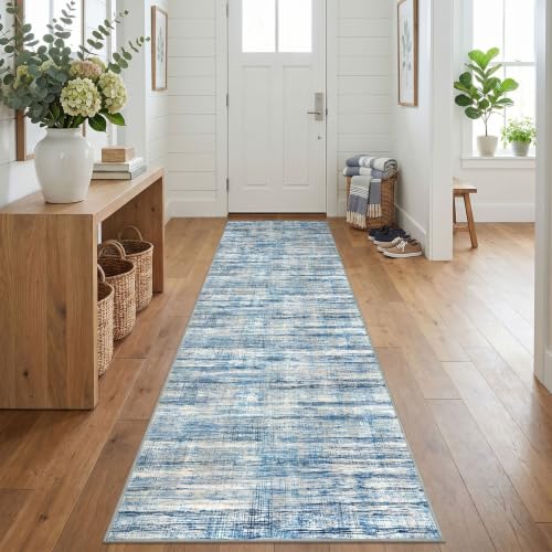 KOZYFLY Modern Washable Rug Runner 2.6x12 Hallway Runner Rug Blue Beige - color: Blue Beige, size: 2'8" x 12' (Runner)