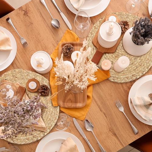 Kochorie Set of 24 Round Woven Placemats 13.5-Inch Natural Water Hyacinth Plant Placemats Hand-Woven Boho Rattan Placemat Wicker Weave Table Mats for Home Dinner Plates Holiday Supplies - size: 13.5 Inch