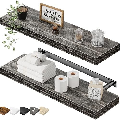 QEEIG Bathroom Long Floating Shelves for Wall (Grey, Set of 2, 23.6") - color: D. Grey, size: 23.6"
