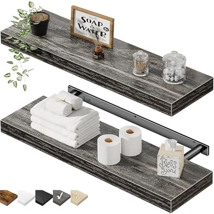 QEEIG Bathroom Long Floating Shelves for Wall (Grey, Set of 2, 23.6") - color: D. Grey, size: 23.6"