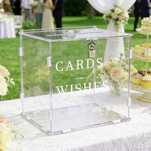 Clear Acrylic Card Box with Slot & Lock, DIY Large Wedding Card Boxes for Reception, Elegant Money Envelop Gift Cards Box for Party Wedding Birthday Baby Shower Graduation Table Decor - style: Clear