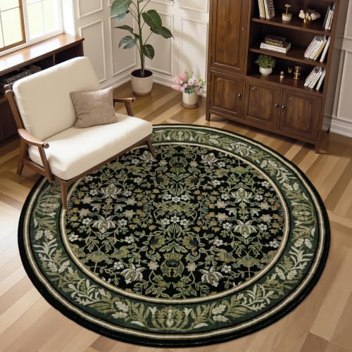 GarveeHome Round Rugs 4ft Washable Circle Rug for Living Room, Green Black - color: Green Black, size: 4' (Round)