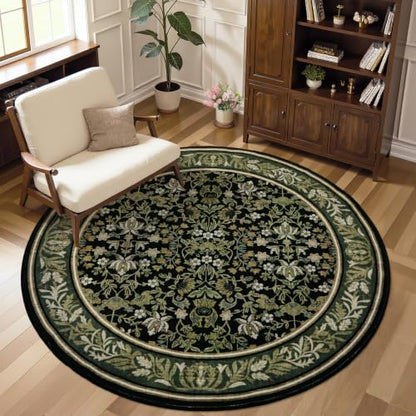 GarveeHome Round Rugs 5ft Washable Circle Rug for Living Room, Green Black - color: Green Black, size: 5' (Round)