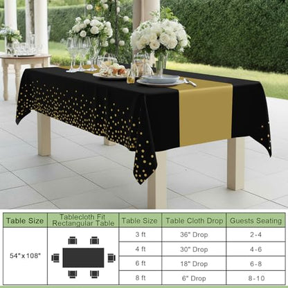 Smiry Disposable Rectangle Plastic 54 x 108 Inch Table Cloth 3 Pack - color: Black and Gold