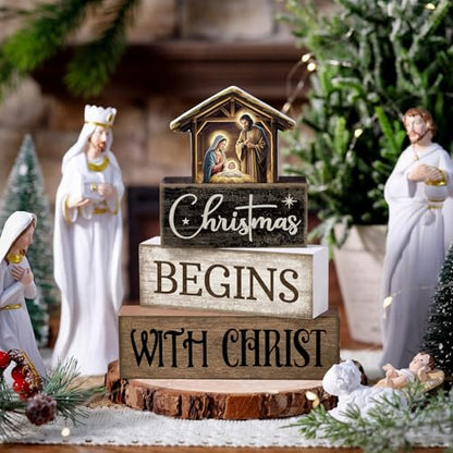 Moucuny 4 Pcs Christmas Table Decoration Christmas Begins with Christ Signs - style: Christmas Begins with Christ