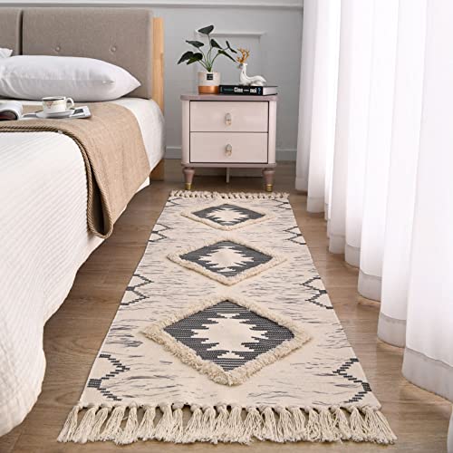 Boho Runner Rug 2'x5', Washable Hallway Rug Runner Non Slip Rubber Backed, Kitchen Farmhouse Area Rug Floor Mat with Tassels, Tufted Woven Cotton Entryway Carpet, Grey - color: Grey, size: 2' x 5' (Runner)