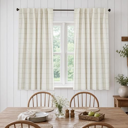 DriftAway 100% Blackout Windowpane Plaid Linen Curtains 45 Inches Taupe - color: Taupe, size: 52"W x 45"L (Pack of 2)