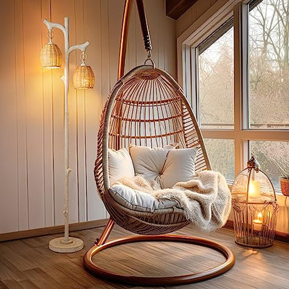 Scenekoy 68" Tall Floor Lamp with Wicker Drum Shade, Foot Switch Dimming - color: Washed White