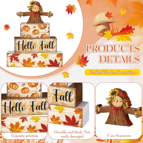4 Pcs Hello Fall Decoration for Home Scarecrow Pumpkin Table Centerpiece - style: Cute Scarecrow