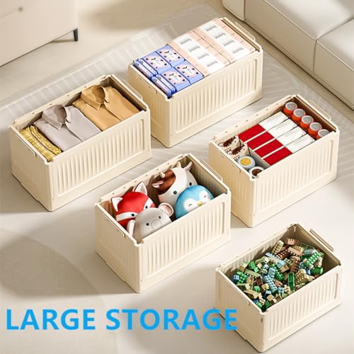 Foldable Storage Bin with Lid, 1‑Pack Beige – Collapsible Storage Box Organizer for Closet, Clothes, Toys, Books, Documents