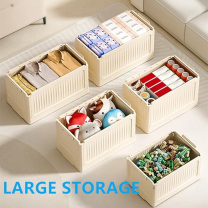 Foldable Storage Bin with Lid, 1‑Pack Beige – Collapsible Storage Box Organizer for Closet, Clothes, Toys, Books, Documents