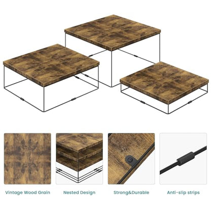 ELITEROO Buffet Risers, 3 Pack Wood Risers Display Stand, Square Food Riser - size: 9"x10"x11"