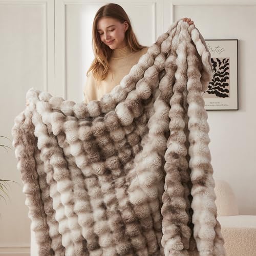 COOVA Soft Bubble Faux Fur Throw Blanket, 50"x60", Tie-dye Brown - color: Tie-dye Brown, size: 50“x60”