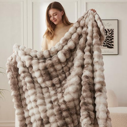 COOVA Soft Bubble Faux Fur Throw Blanket, 50"x60", Tie-dye Brown - color: Tie-dye Brown, size: 50“x60”