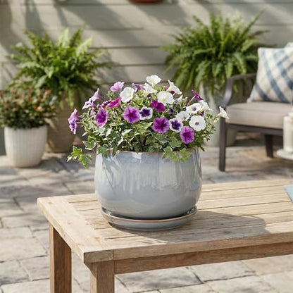 9 Inch Ceramic Pots for Plants, Indoor Plant Pots, Grey-White - size: 9 Inch, style: Grey-white